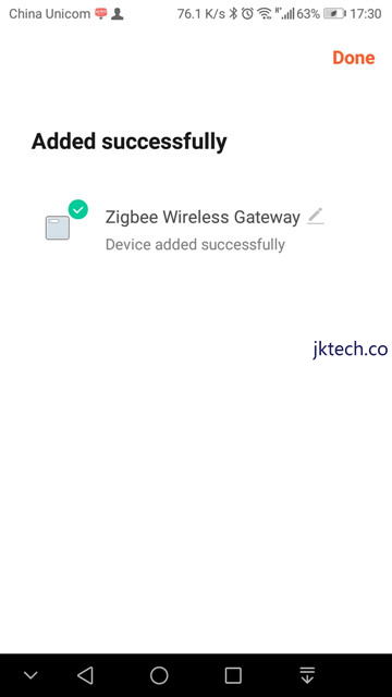 succeed adding Zigbee gateway